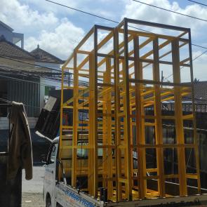 Material rak besi kostum Siku 4x4x4 Multiplex 9mm Cat dasar epoxy Finishing Telepon / Wa 0811 3999 945 Workshop Bengkel Las Bali Jln. Cempaka 1 No 7AB Dalung Kuta Utara - Bali